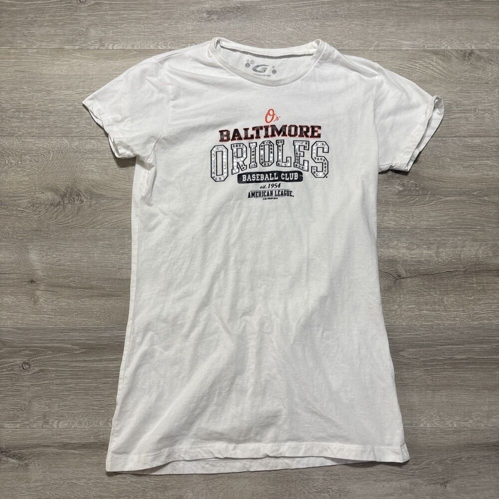 Baltimore Orioles Women’s Large White T-Shirt G-III Sports MLB Bling Logo